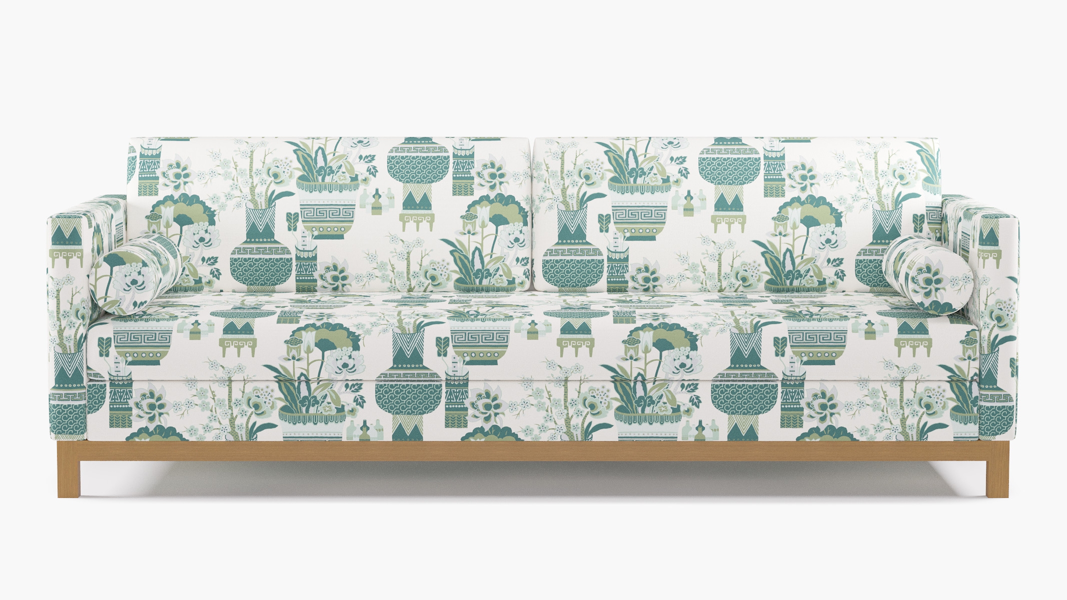 Tailored Tuxedo Sofa, Pistachio Kan-Shie, Natural Wood Rail - Image 0