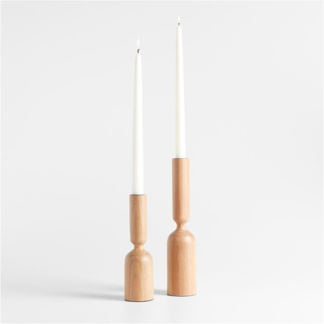 Asker Natural Wood Taper Candle Holders, Set of 2 - Image 0