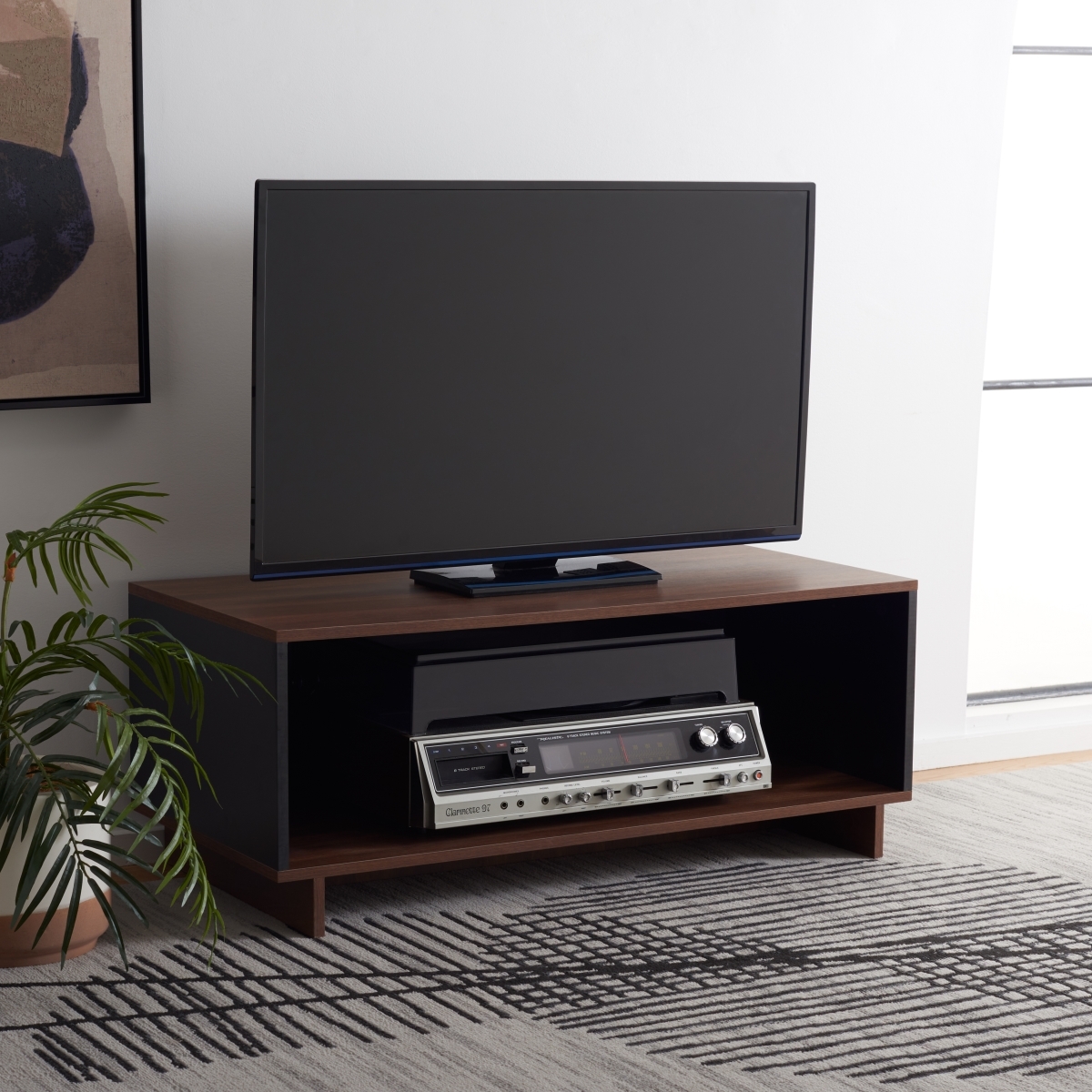Merrick Media Stand - Walnut / Black - Safavieh - Image 1