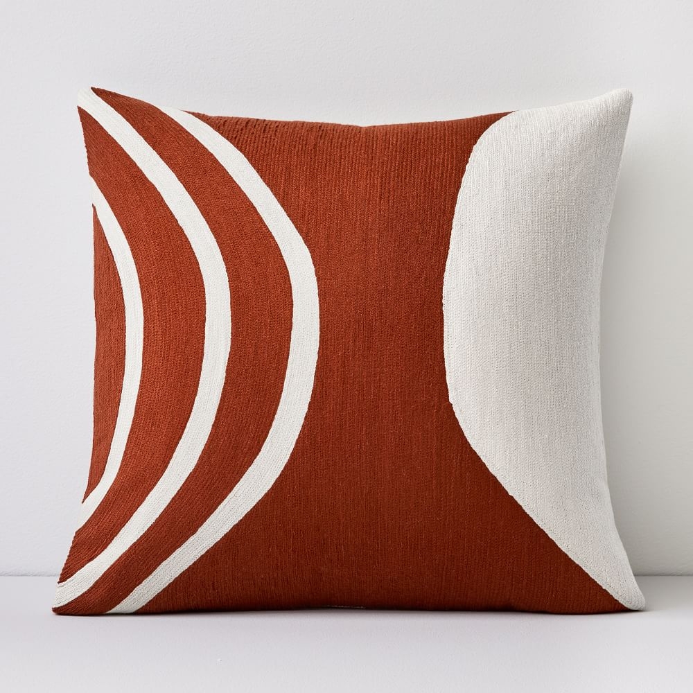 Crewel Rounded Pillow Cover, Copper, 20"x20" - Image 0