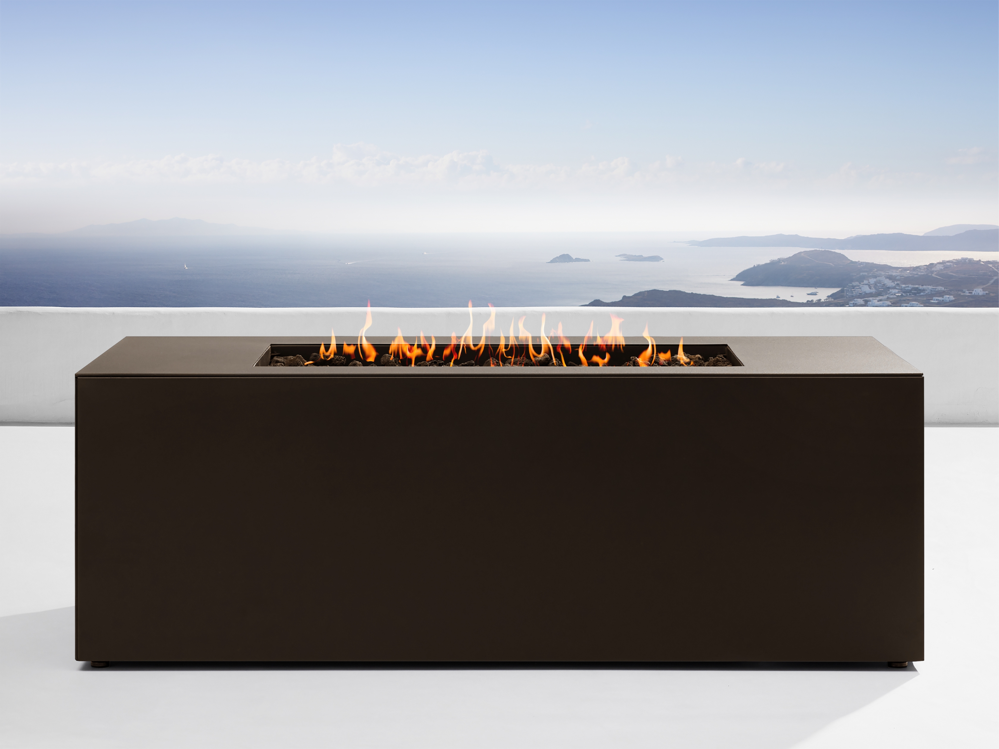 Coden Rectangular Propane Fire Pit in Metal 58" White  Weathered Bronze  - Image 0