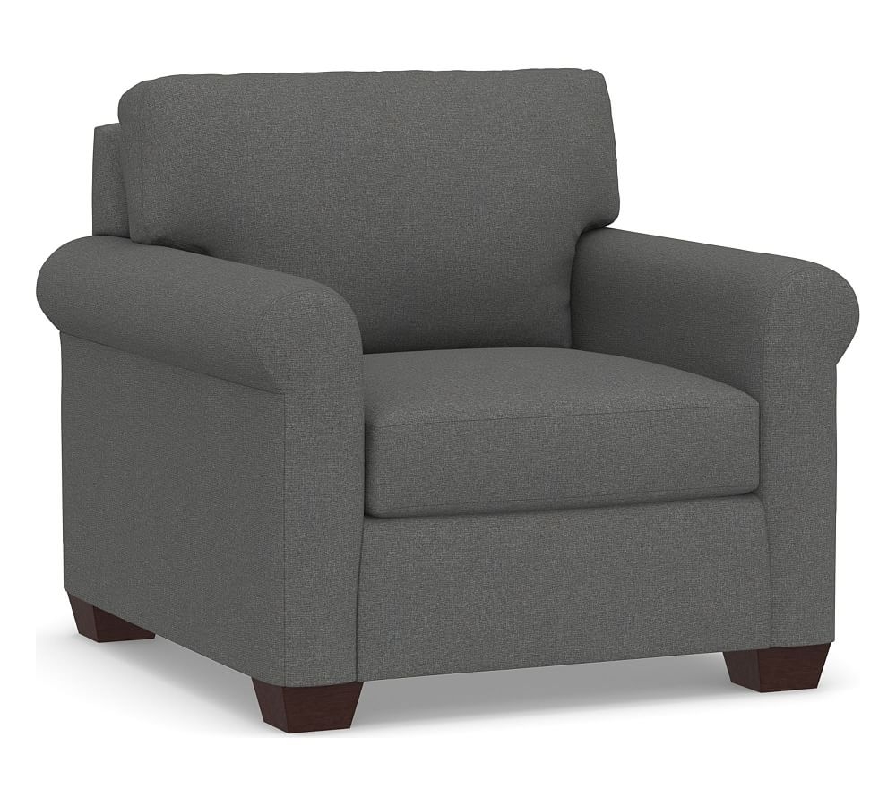 York Roll Arm Upholstered Armchair, Down Blend Wrapped Cushions, Park Weave Charcoal - Image 0
