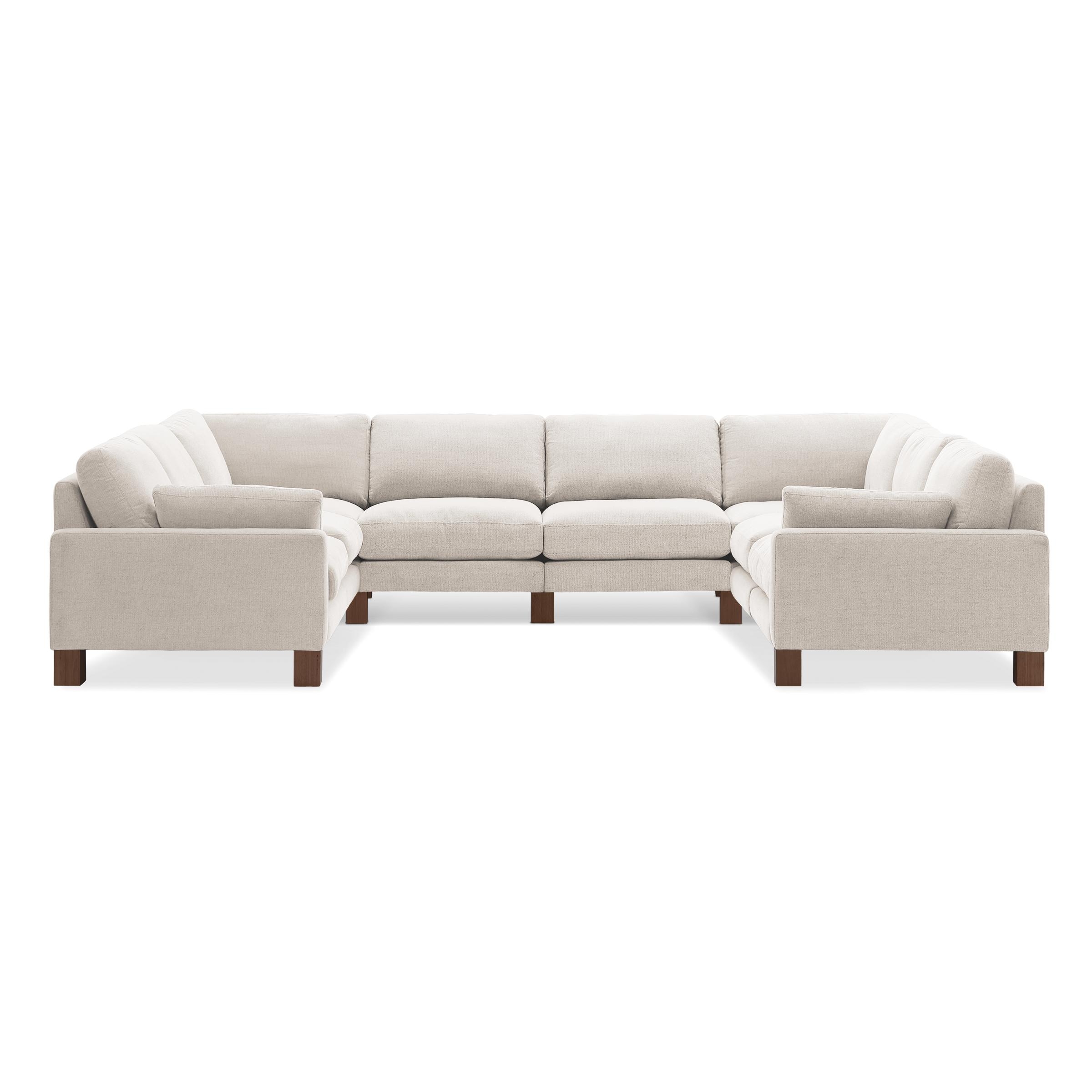 Union 8-Seat U Sectional - Ivory - Performance Chenille / Walnut - Wood / Square Leg - Image 0