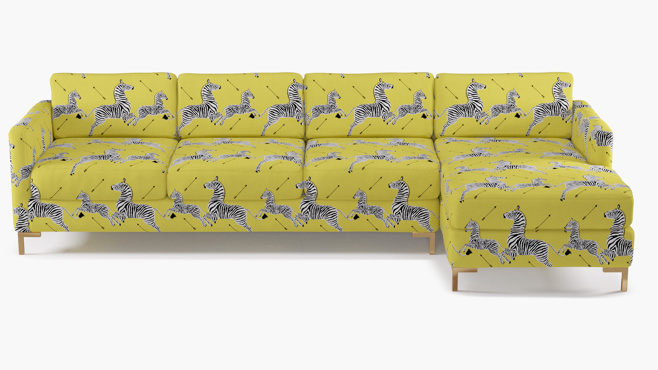 Modern Sectional, Right Facing, Yellow Zebra, Brass L Leg - Image 0