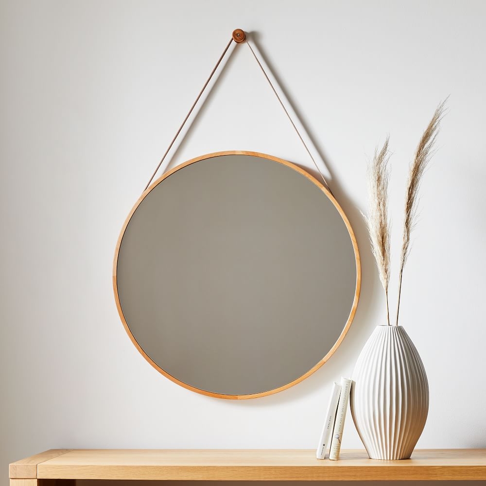 Modern Hanging Mirror, Round, Natural, 30in Diameter - Image 0