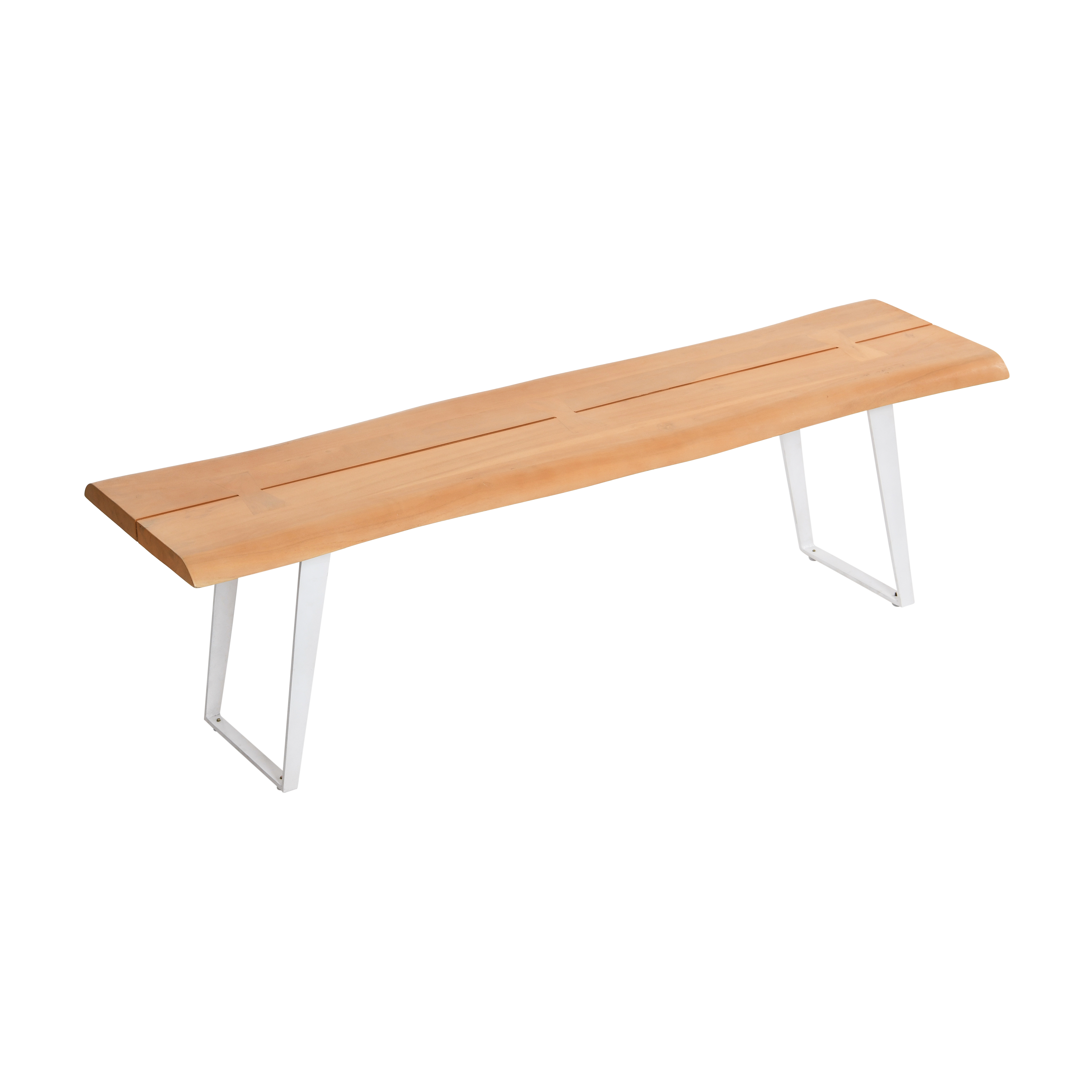 Live Edge Wood Bench with Metal Frame, Natural/White - Image 0