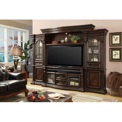 Entertainment Center With Tv Stand, 2 Piers, And Bridge In Vintage Sienna Finish - Image 0