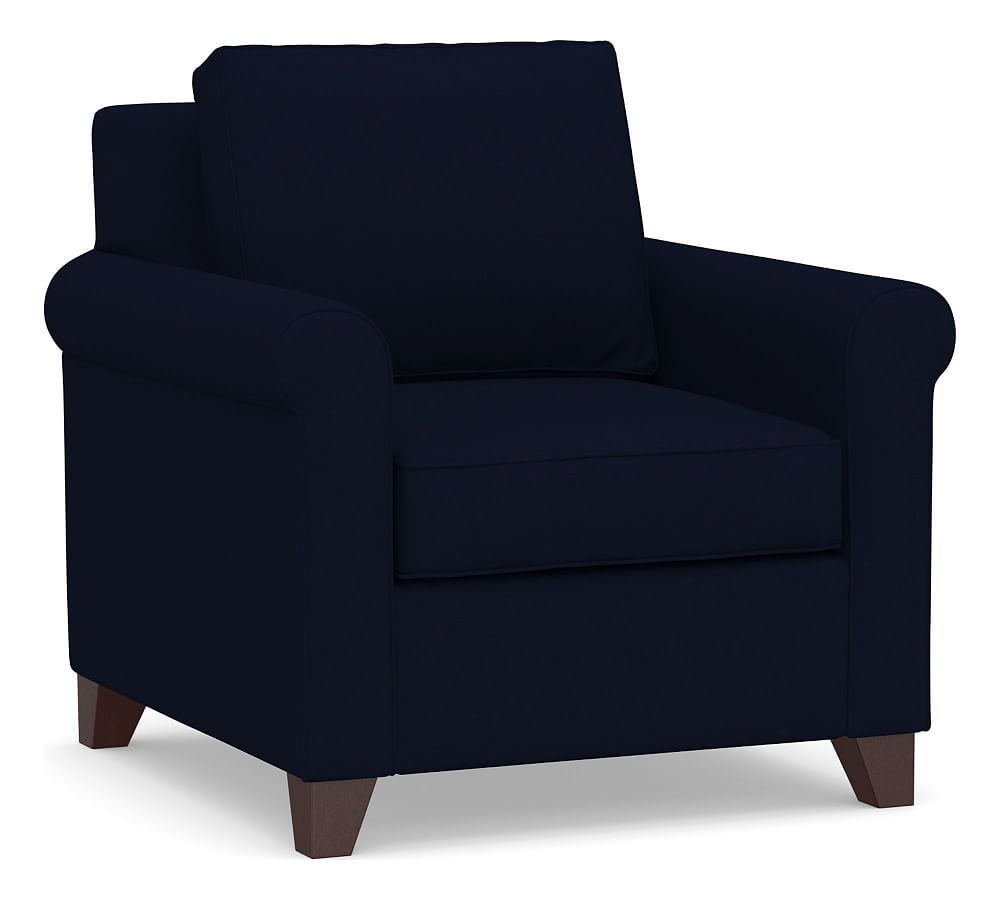 Cameron Roll Arm Upholstered Armchair, Polyester Wrapped Cushions, Performance Everydaylinen(TM) Navy - Image 0
