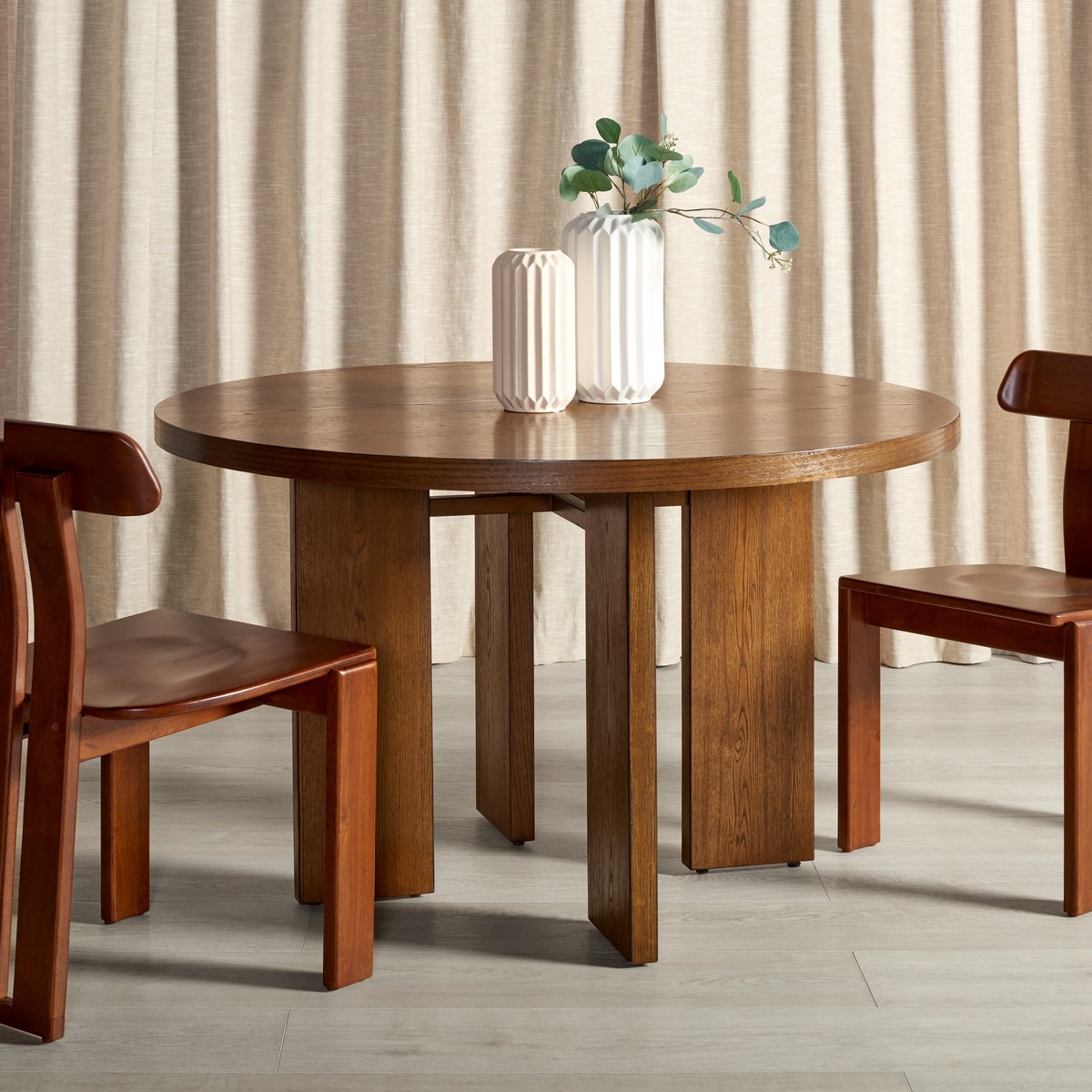 Calamaria Round Wood Dining Table - Medium Oak - Image 1