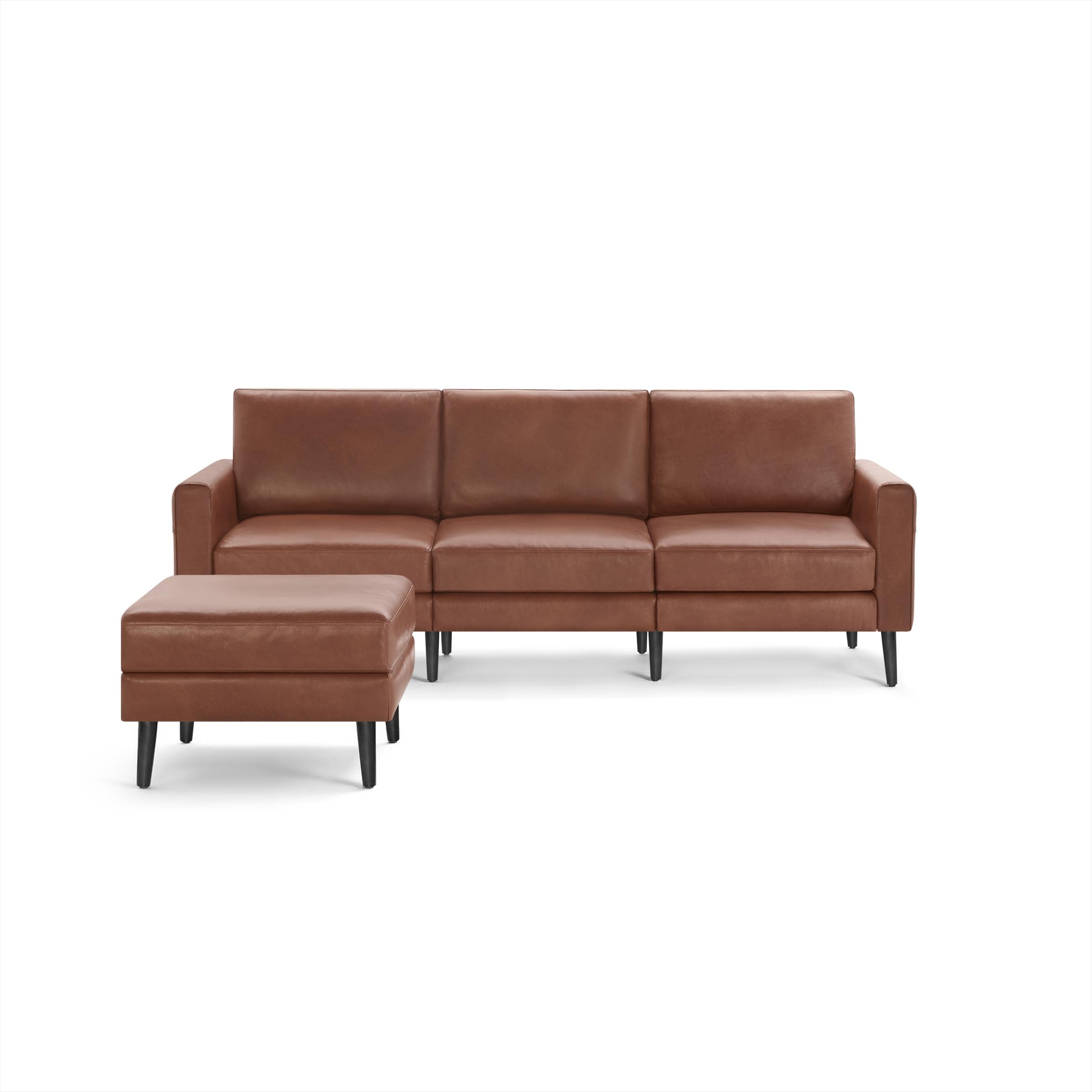 Nomad Leather Sofa with Ottoman - Chestnut - Top Grain Leather / Ebony - Wood / Block - Image 0