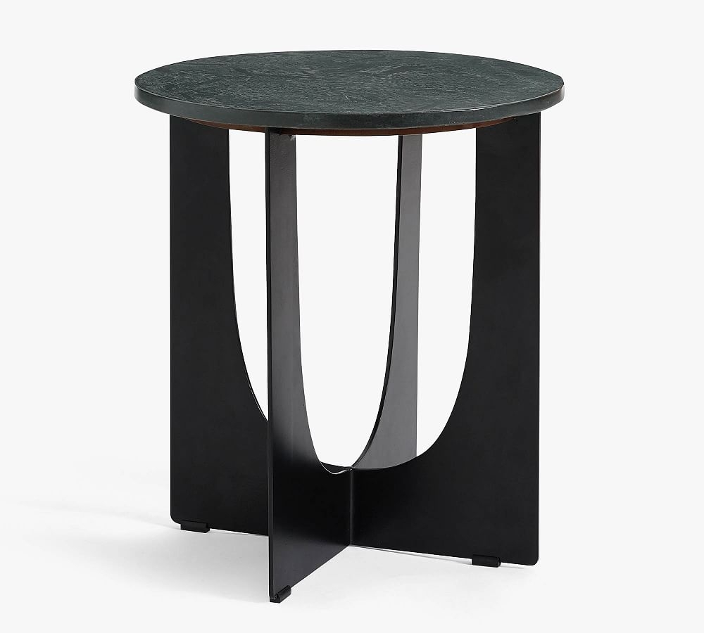Geo Cut Round Marble Accent Table, Black - Image 0