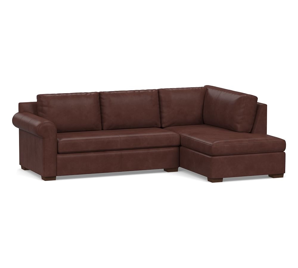 Shasta Roll Arm Leather Left Loveseat Return Bumper Sectional, Polyester Wrapped Cushions, Signature Whiskey - Image 0