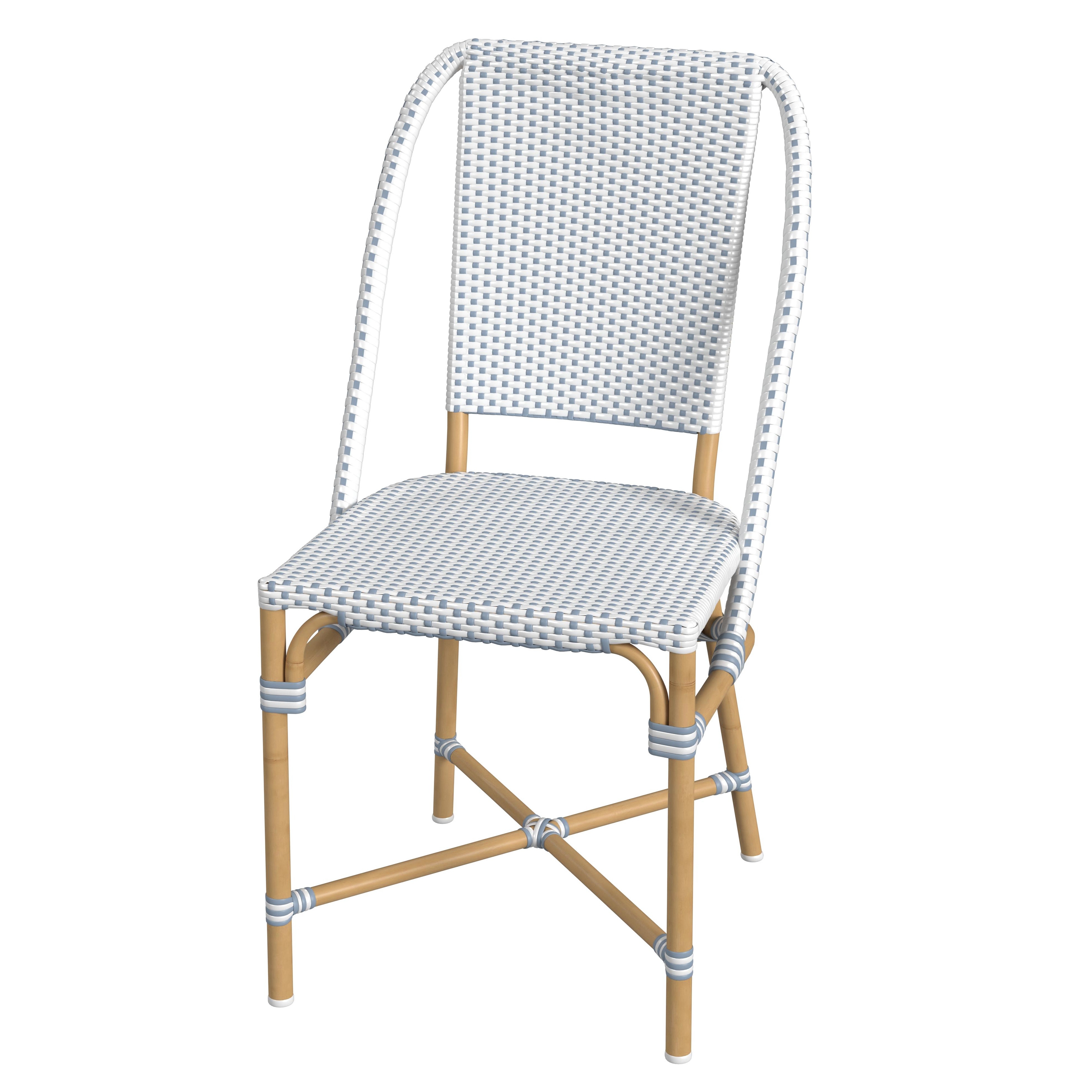 Tobias White/Sky Blue Dot / Natural Rattan Frame Outdoor Dining Chair - Image 0