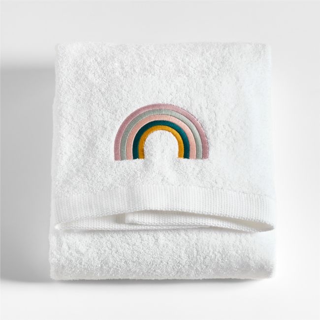 Asha Rainbow Embroidered Organic Cotton Kids Bath Towel - Image 0