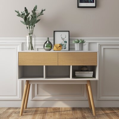 Console Table-Solid Rubber Wood Drawer Front And Legs - Image 0