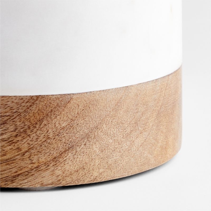 Large White Marble Canister with Wood Lid - Image 2