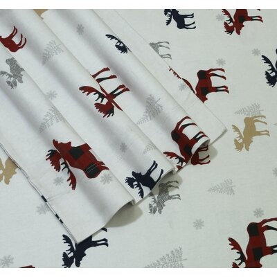 Plaid Moose 170-GSM Printed Flannel Extra Deep Pocket 100% Cotton Sheet Set - Image 0