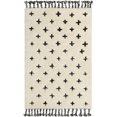 Southwestern Hand-Knotted Wool Cream, Black Area Rug - Image 0