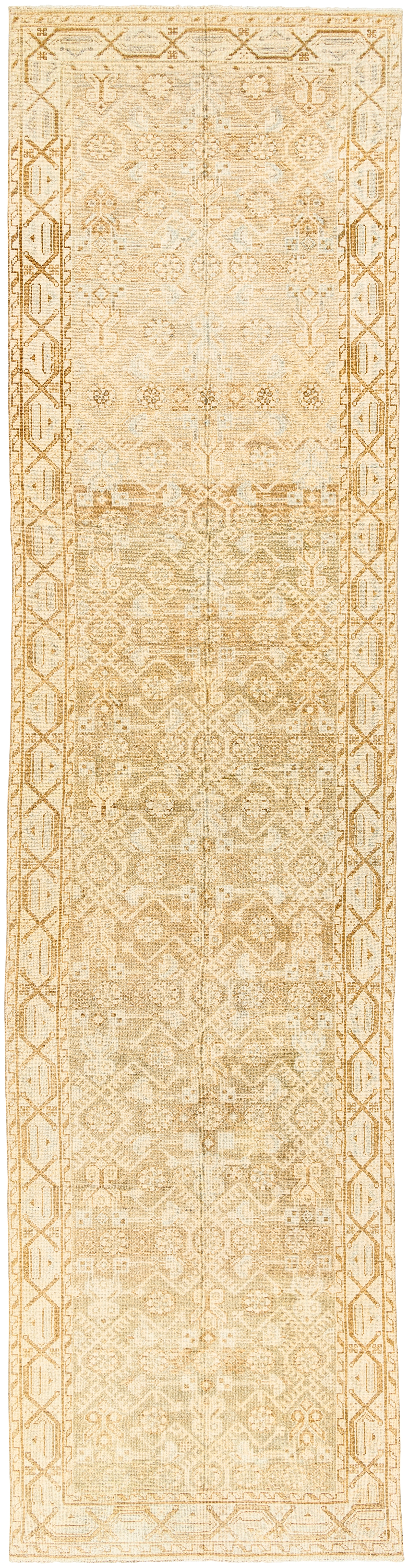 Antique One of a Kind Beige Indoor 3'5" x 13'9" Handmade Rug - Image 0