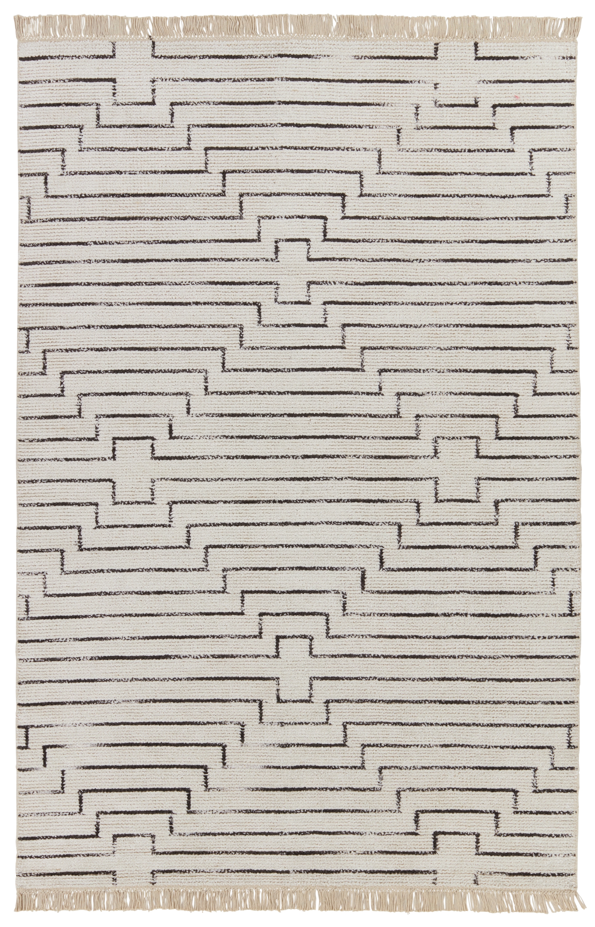 Alloy SAT02 Handmade Geometric White and Black Area Rug (10'x14') - Image 0
