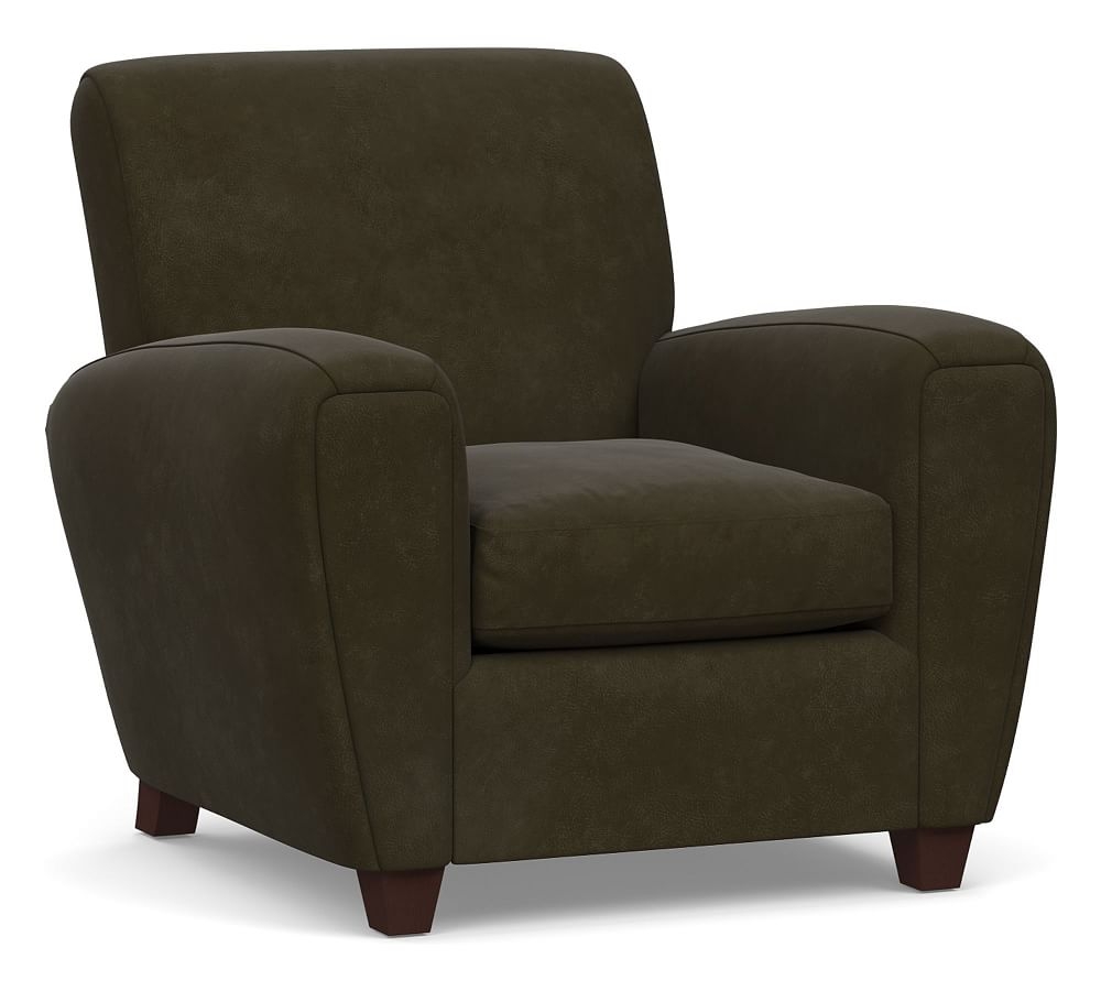 Manhattan Square Arm Leather Armchair without Nailheads, Polyester Wrapped Cushions, Aviator Blackwood - Image 0
