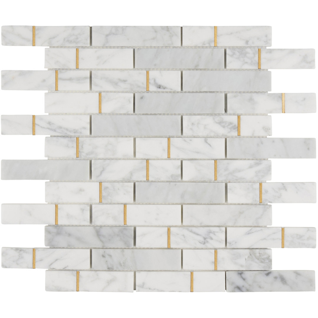 Modket Gold Inlay White Carrara Interlocking Mosaic Tile Backsplash - Image 0