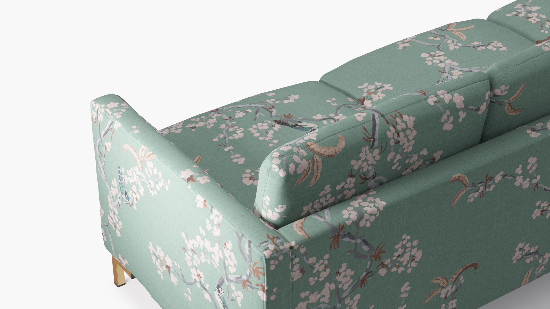 Modern Sofa, Mint Cherry Blossom, Brass - Image 4