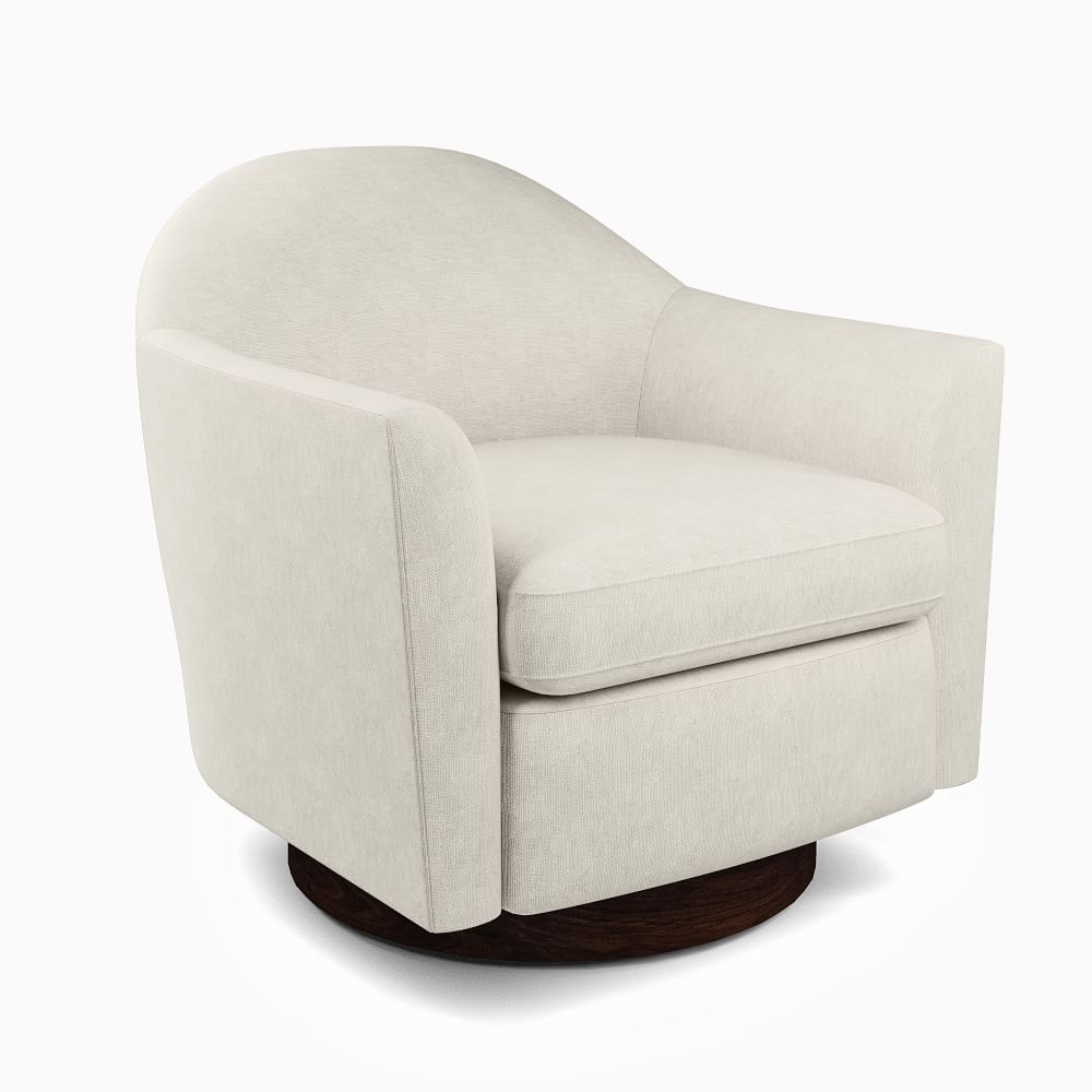 Open Box: Haven Swivel Chair, Poly, Performance Coastal Linen, Graphite, Dark Walnut - Image 1