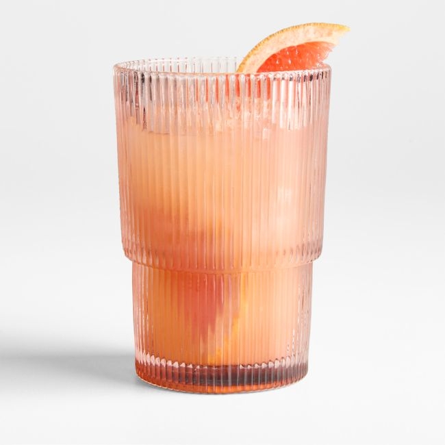 Atwell 16-oz. Spring Pink Stackable Ribbed Highball Glass - Image 0