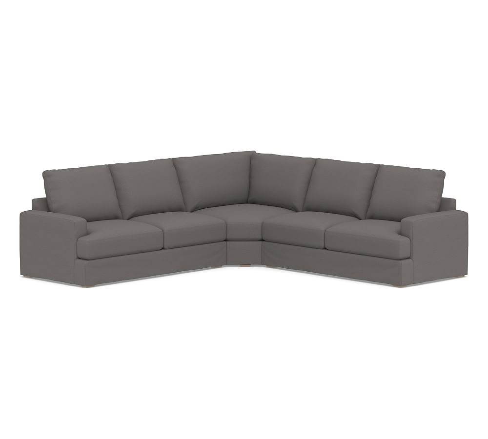 Canyon Square Arm Slipcovered 3-Piece L-Shaped Wedge Sectional, Down Blend Wrapped Cushions, Sunbrella(R) Performance Slub Tweed Charcoal - Image 0
