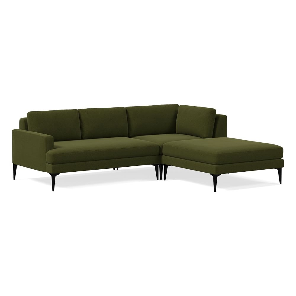 Andes 94" Right Multi Seat 3-Piece Ottoman Sectional, Standard Depth, Distressed Velvet, Tarragon, Dark Pewter - Image 0