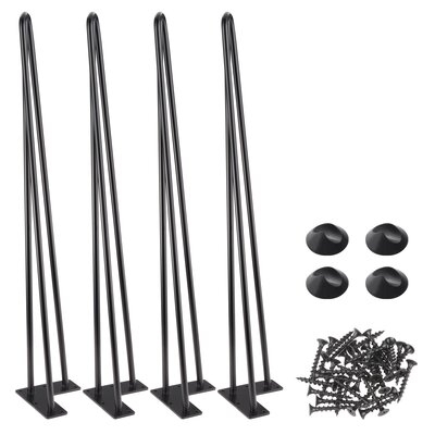 Symple Stuff 12" Hairpin Legs Steel Rod Table Legs Furniture Legs With Protector Feets Home DIY For Coffee Table Chair Set Of 4 Black - Image 0