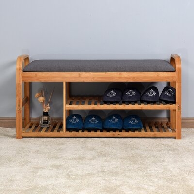 Bamboo Shoe Bench Storage Bench For Entryway - Image 0