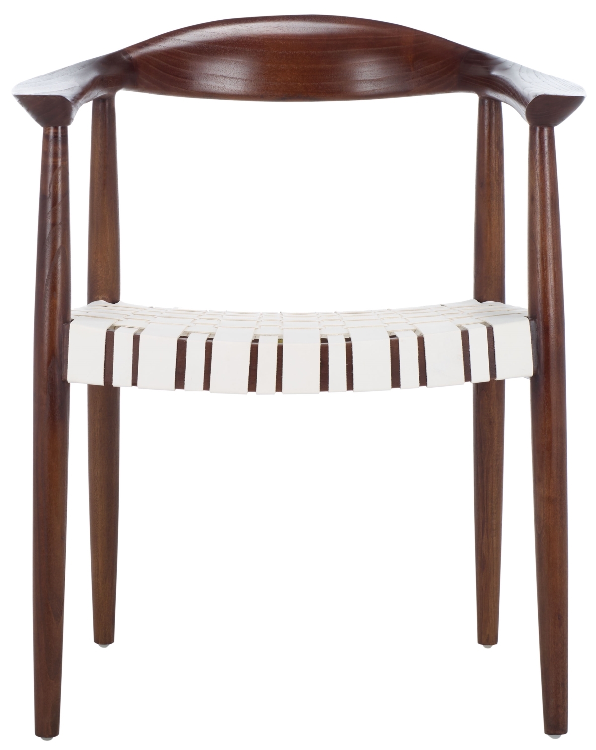 Baden Leather Woven Arm Chair - White / Brown - Safavieh - Image 0