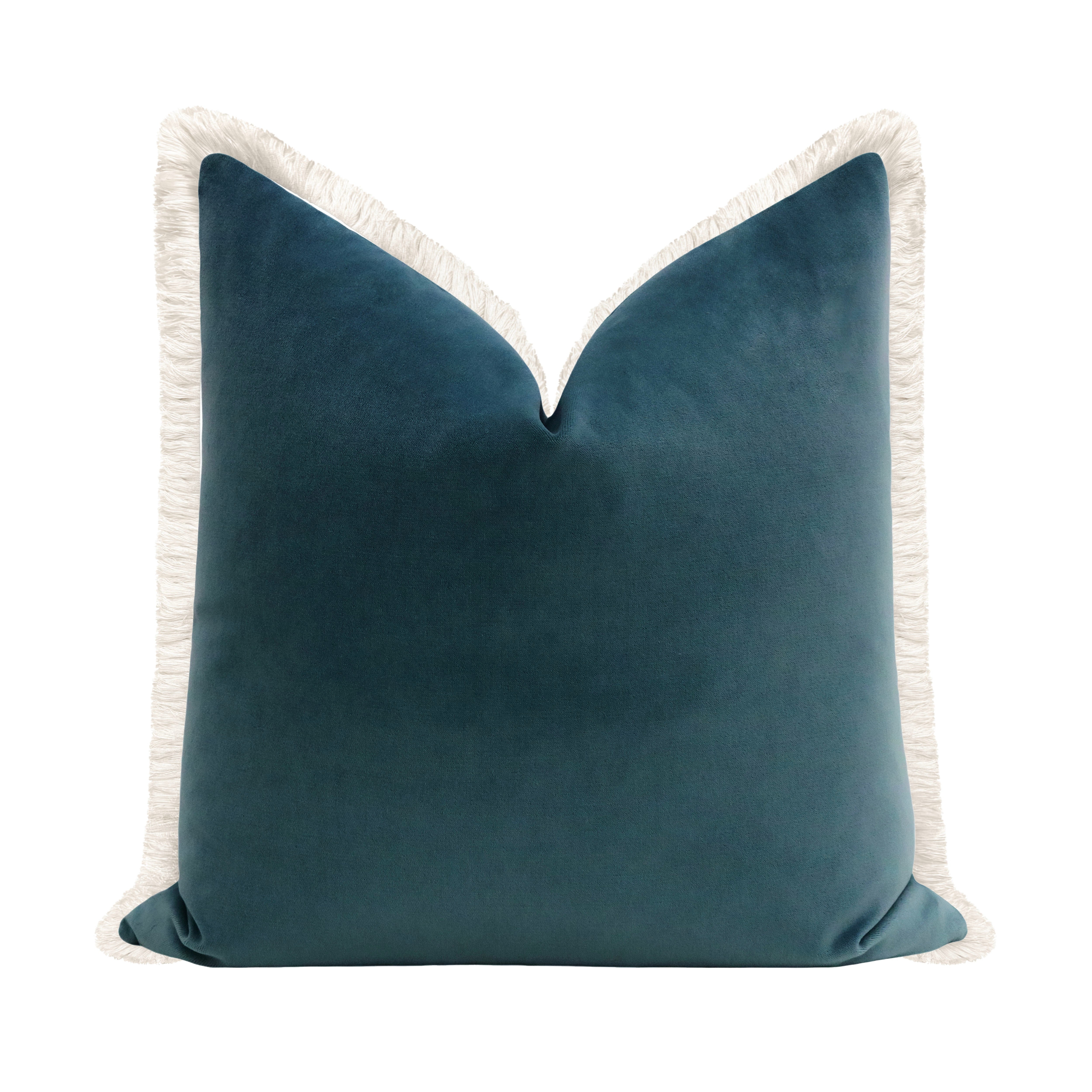 SOCIETY VELVET // FRENCH BLUE + FRINGE - 20" X 20" / Bone Fringe - Image 0