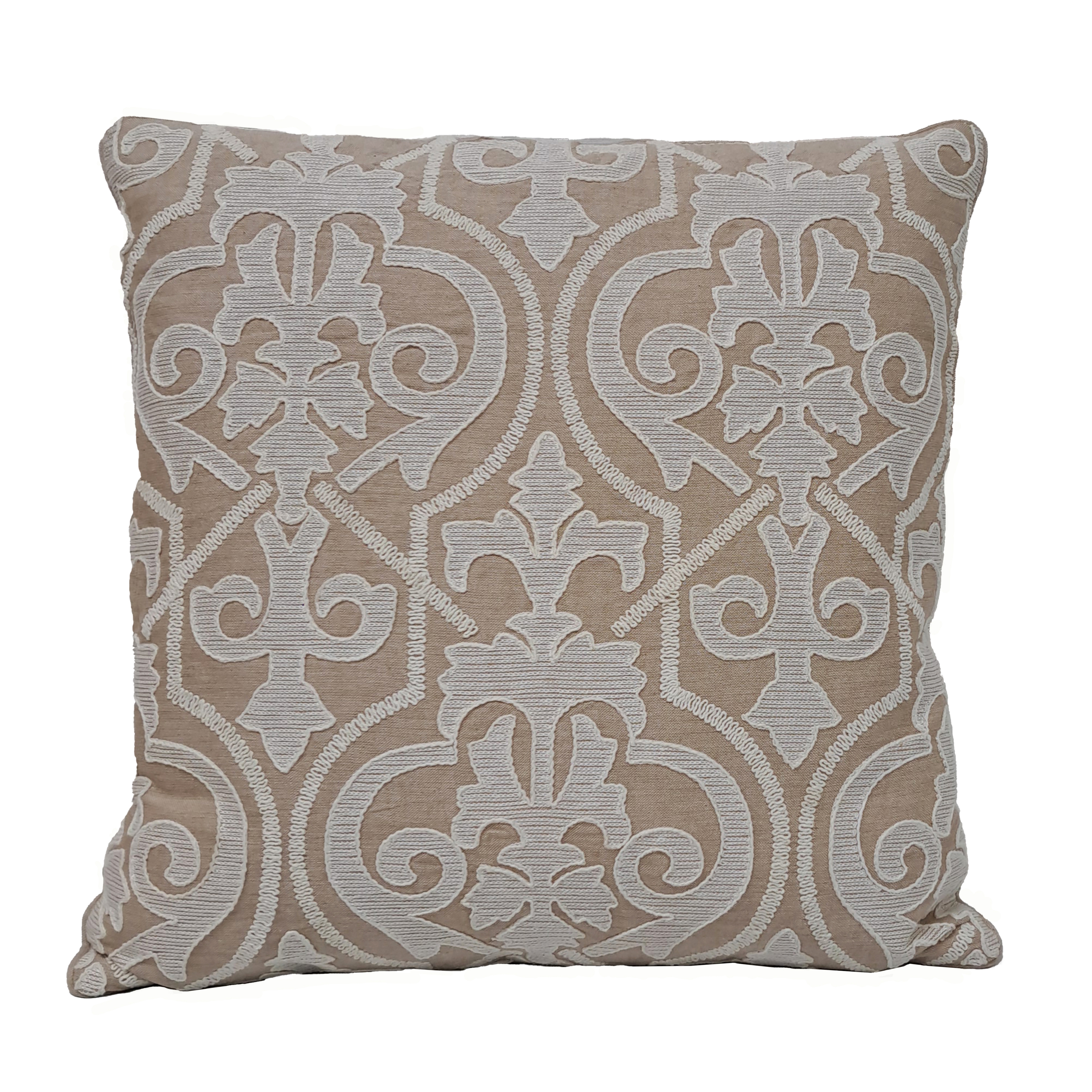 Embroidered Scrollwork 20x20'' Pillow - Tan - Image 0