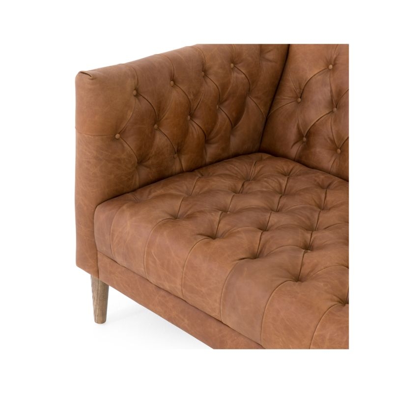 Rollins Natural Washed Camel Leather Button Tufted Sofa - Image 4
