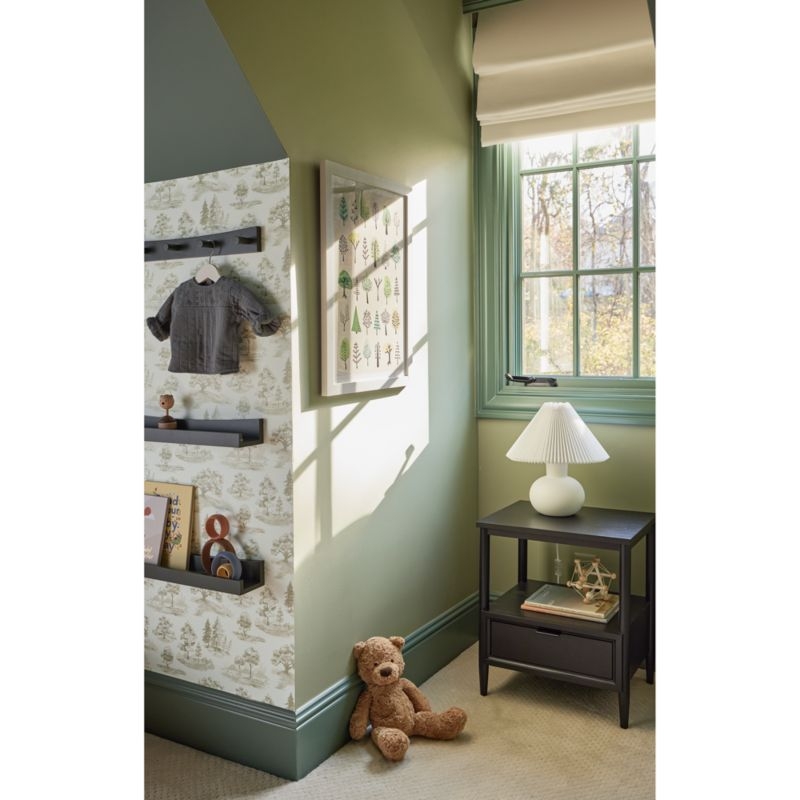 Bodie Ebonized Black Wood Kids Nightstand with Drawer - Image 1