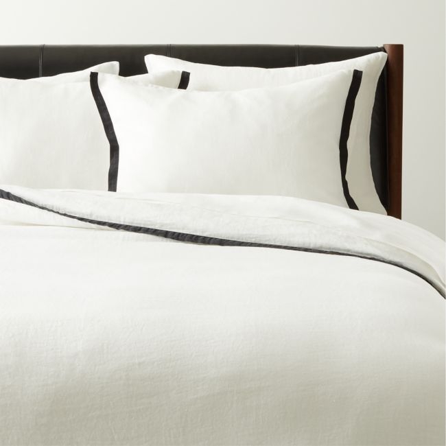 Classic EUROPEAN FLAX™-Certified Linen White with Black Border Full/Queen Duvet - Image 0