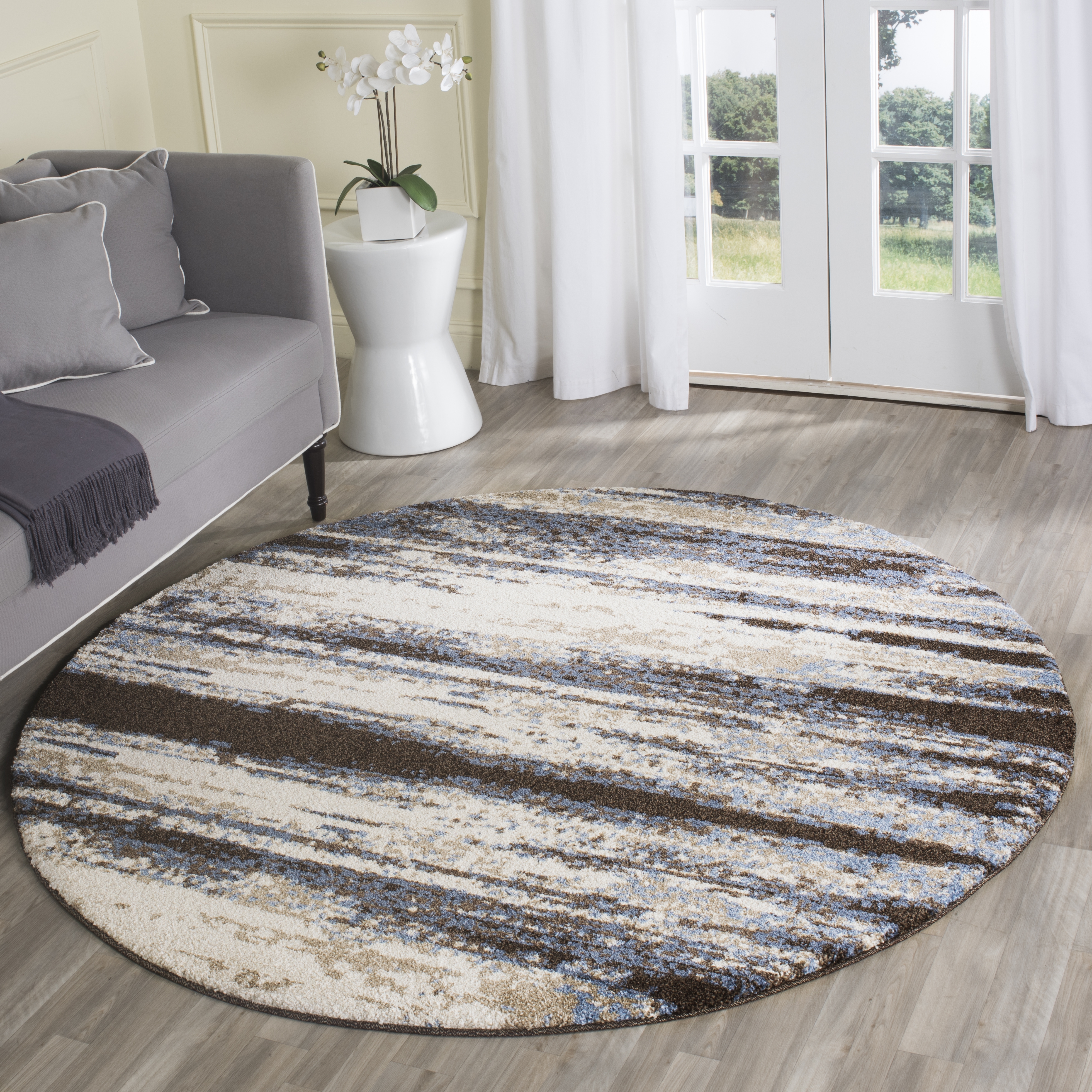 Arlo Home Woven Area Rug, RET2138-1165, Cream/Blue,  4' X 4' Round - Image 1
