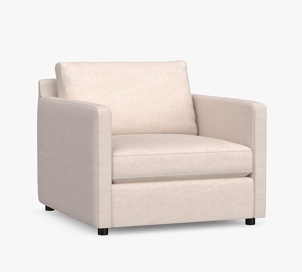 Pacifica Square Arm Upholstered Armchair, Polyester Wrapped Cushions, Performance Heathered Basketweave Platinum - Image 0