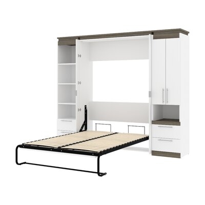 Bestar  Orion  98W Full Murphy Bed And Narrow Storage Solutions With Drawers (99W) In Bark Gray And Graphite - Image 0