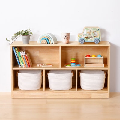 Rubber Wood 5-compartment Montessori Shelf, 43.3"l - Image 0