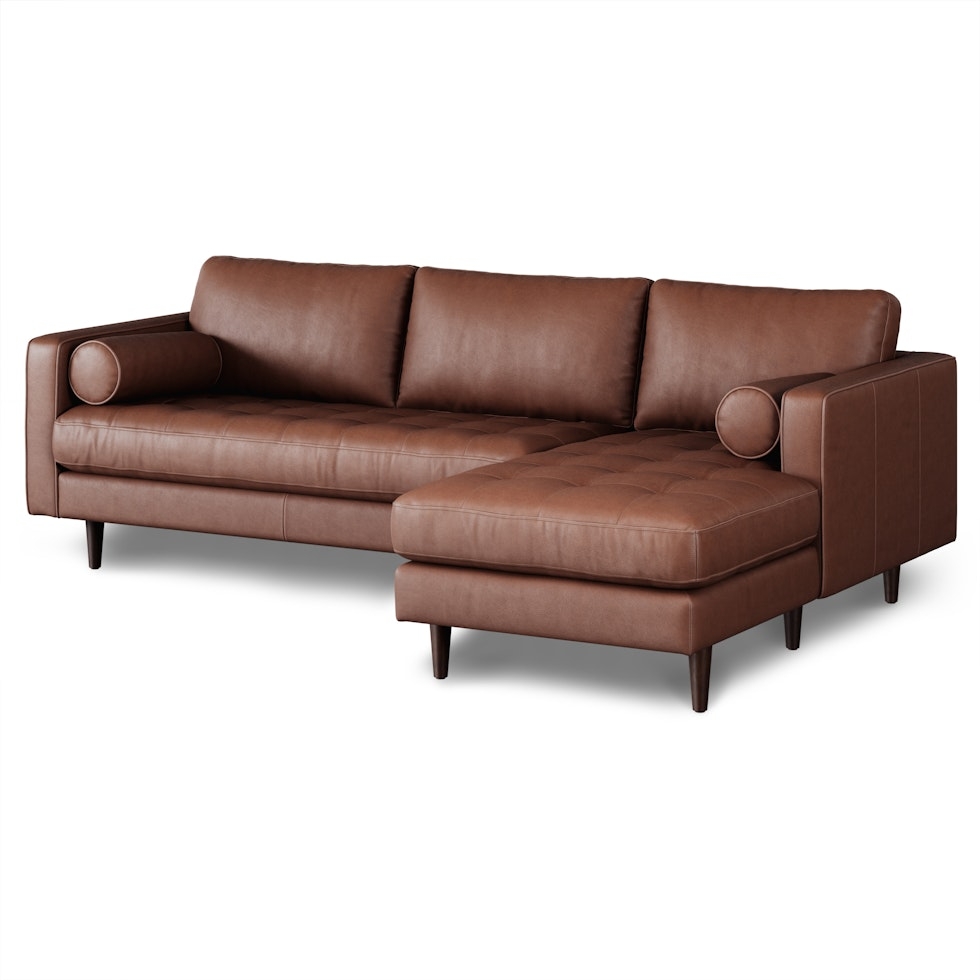 Sven 100" Tufted Leather Right Sectional - Taos Brown - Image 0