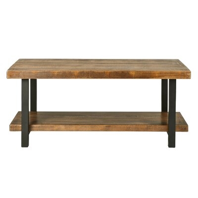 Rustic Natural Coffee Table With Storage Shelf For Living Room Easy Assembly Hillside - Image 0