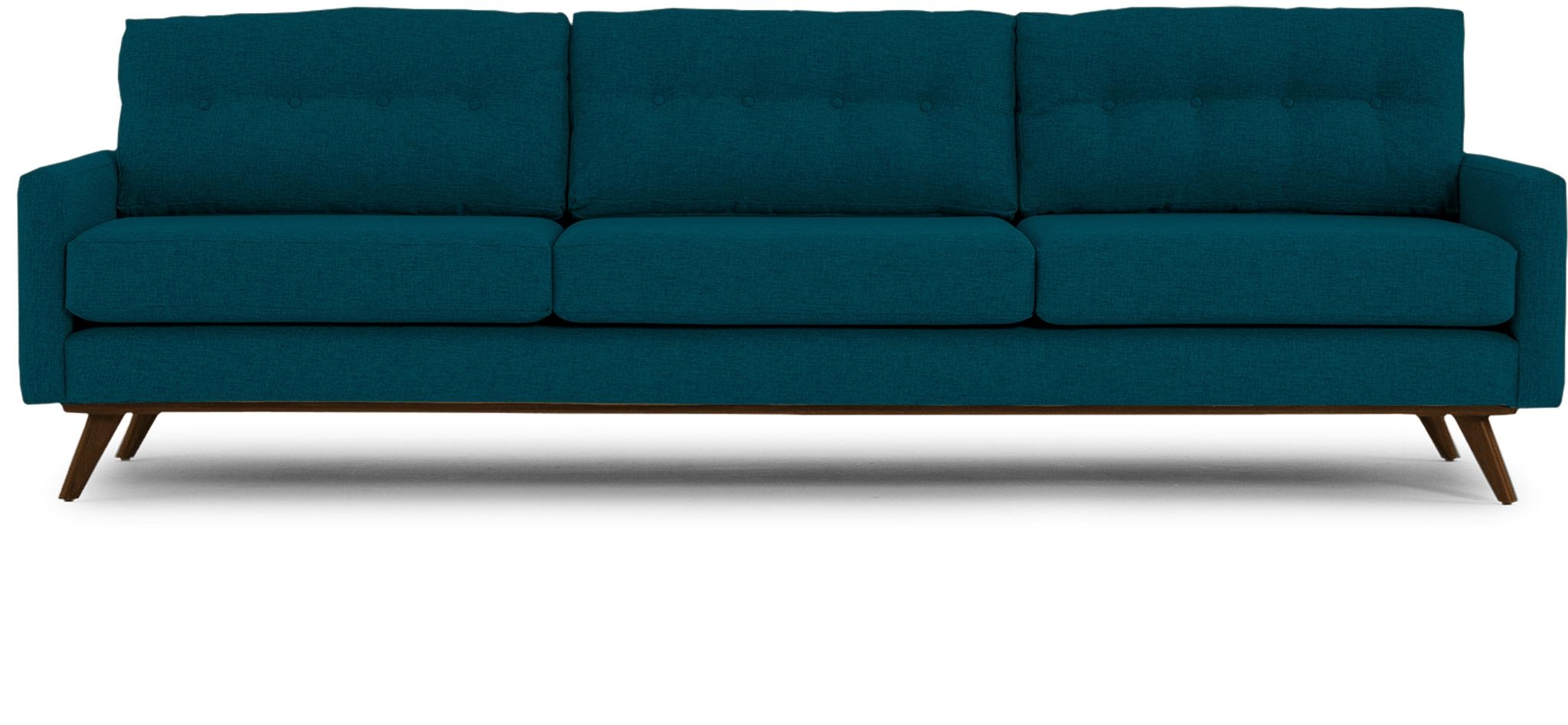 Blue Hopson Mid Century Modern Grand Sofa - Key Largo Zenith Teal - Mocha - Image 0