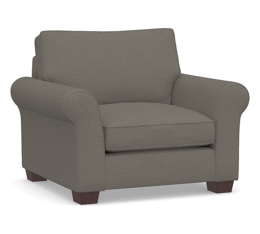 PB Comfort Roll Arm Upholstered Grand Armchair, Box Edge Memory Foam Cushions, Chunky Basketweave Metal - Image 0