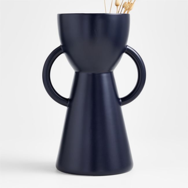 Arla Double Handle Ceramic Vase, Blue - Image 0