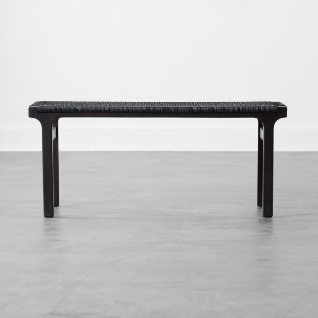 Small Black Leather Woven Bench - Image 0