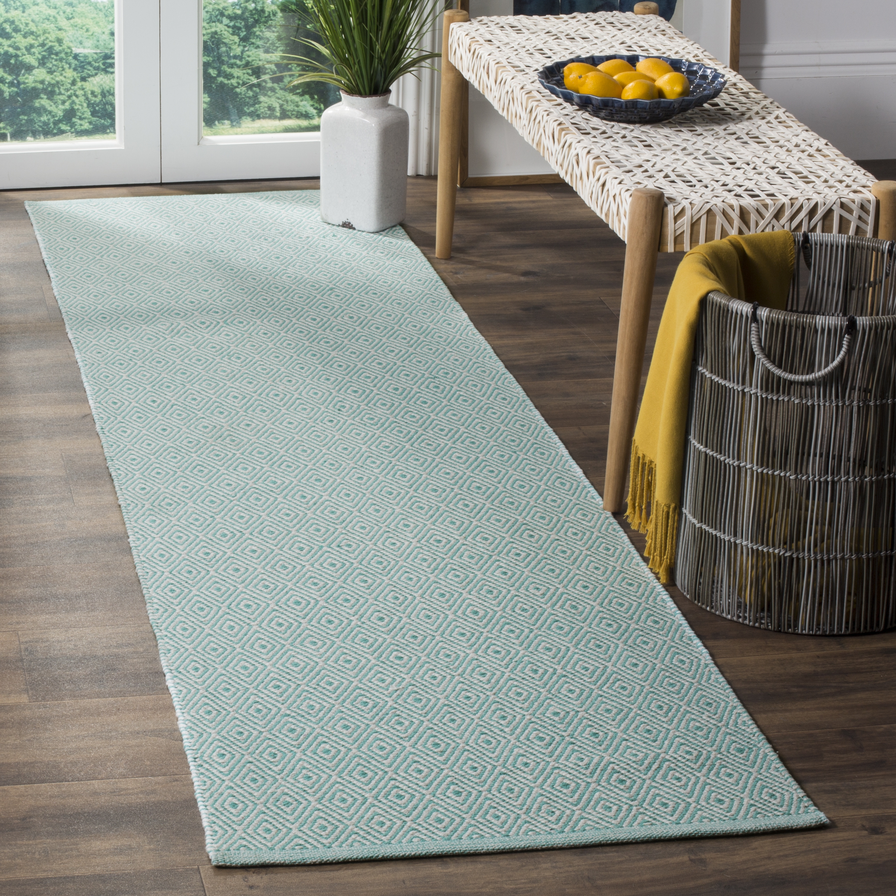 Arlo Home Hand Woven Area Rug, MTK515A, Ivory/Aqua,  2' 3" X 6' - Image 1